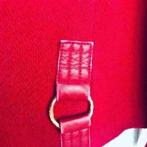 St. John Collection Red Knit & Leather Trim Jacket - Picture 3 of 8